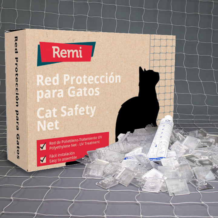 Remi - Rede de Proteção para Gatos Branca com Fixações e Silicone para Varandas