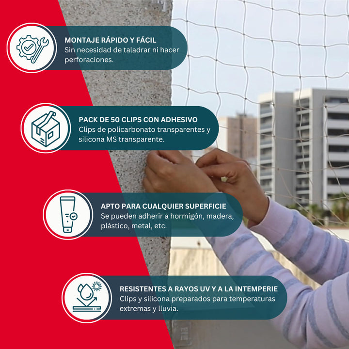 Remi - Rede de Proteção para Gatos Branca com Fixações e Silicone para Varandas