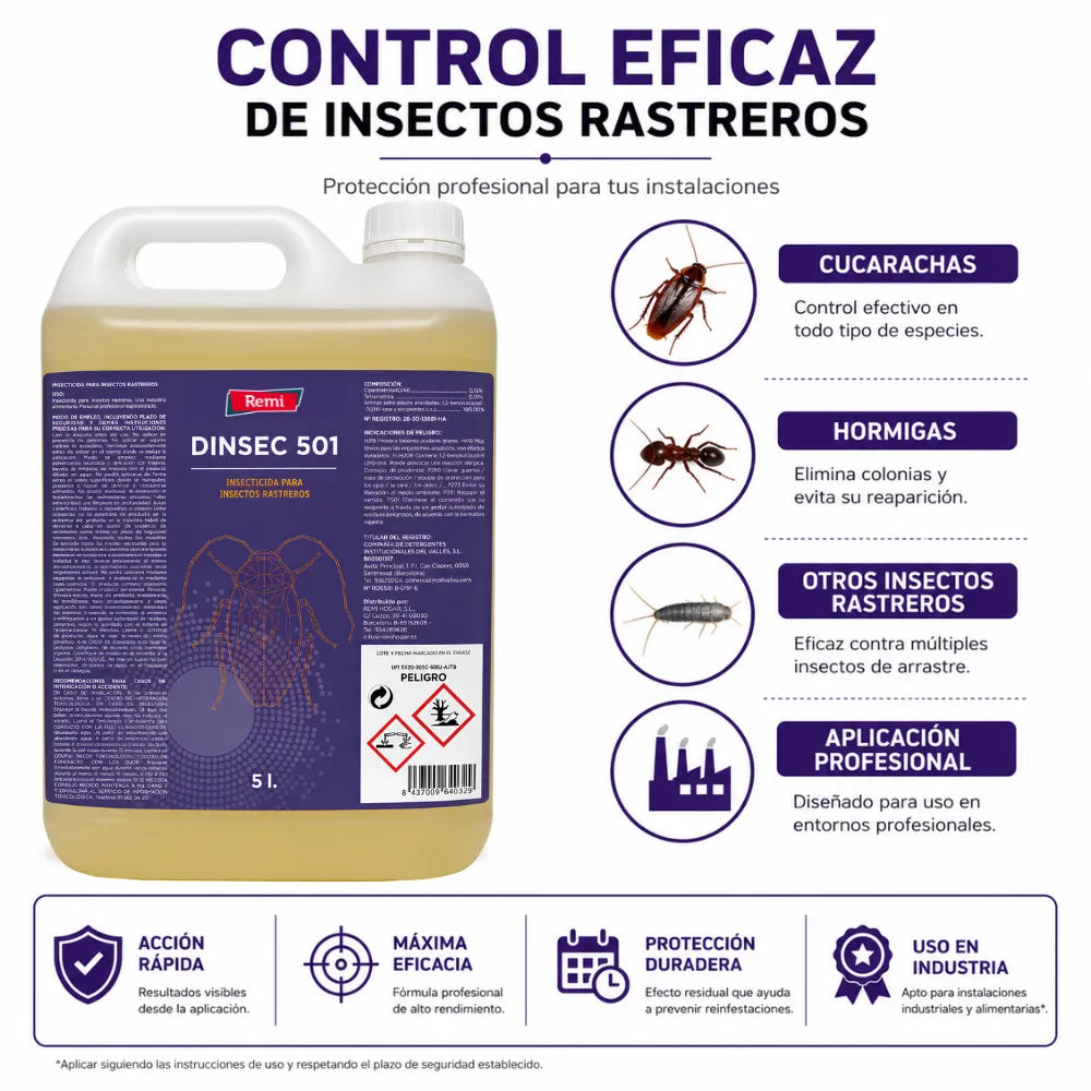 Dinsec 501 Insecticida Profesional para Cucarachas e Insectos Rastreros | Uso Ambiental e Industria Alimentaria