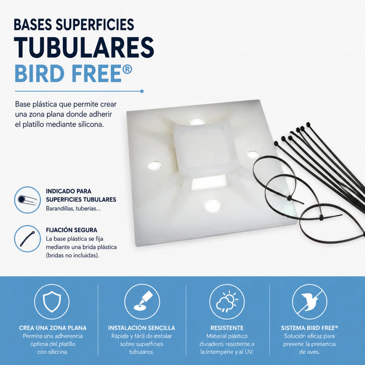 Bases Tubulares Bird Free Pack 15 Unidades | Adaptador para Instalación en Tuberías y Barandillas