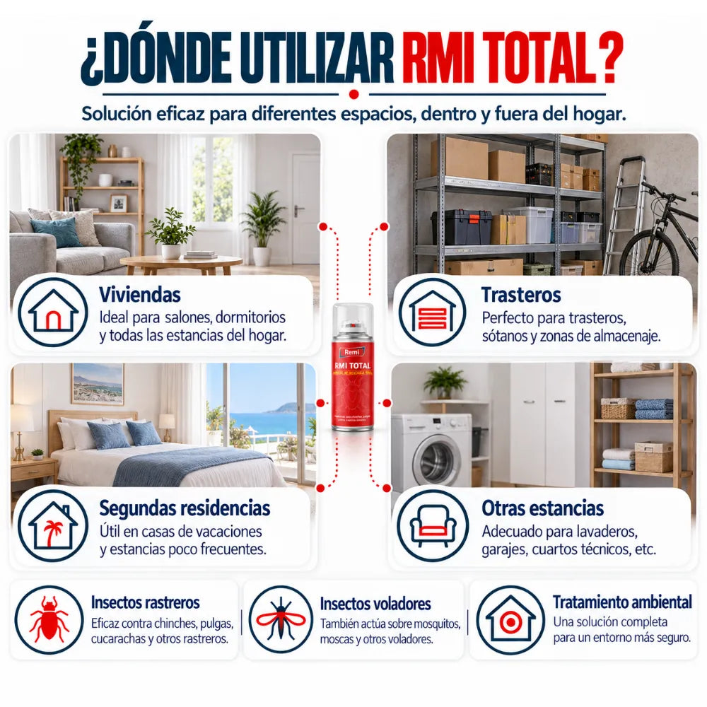 Descarga Total Insecticida de Remi para chinches, pulgas, cucarachas y otros insectos rastreros y voladores.
