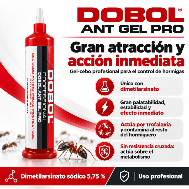 Dobol Ant Gel Pro es un cebo insecticida para hormigas de alta eficacia y gran poder atrayente, que mantiene su frescura hasta 4 semanas para un control prolongado.