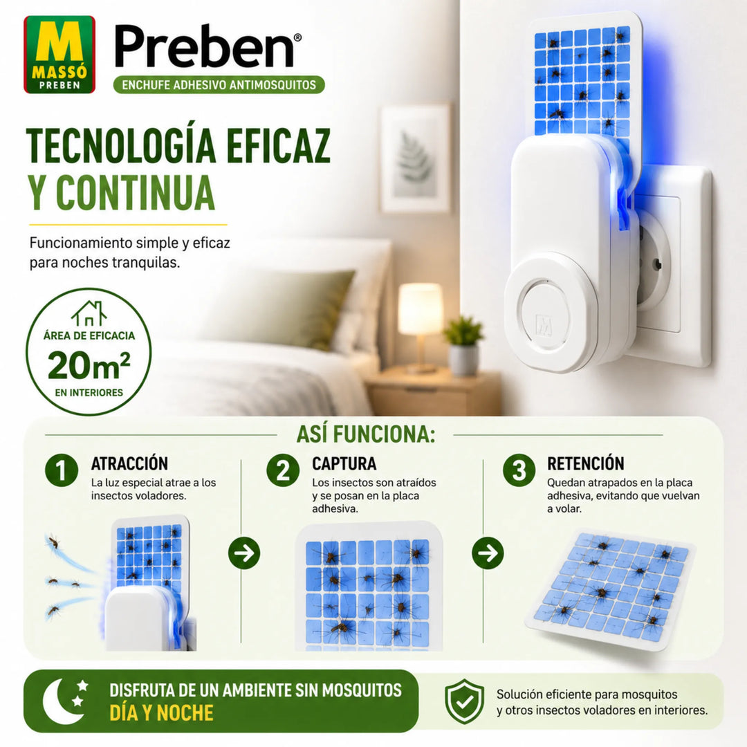 Enchufe antimosquitos adhesivo Preben con luz y placa adhesiva