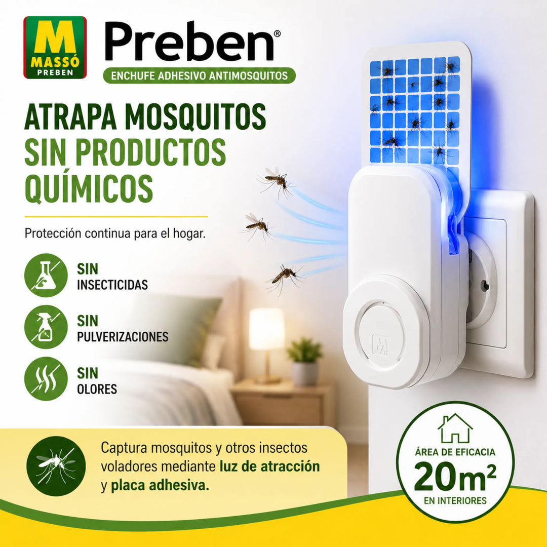Enchufe antimosquitos adhesivo Preben con luz y placa adhesiva