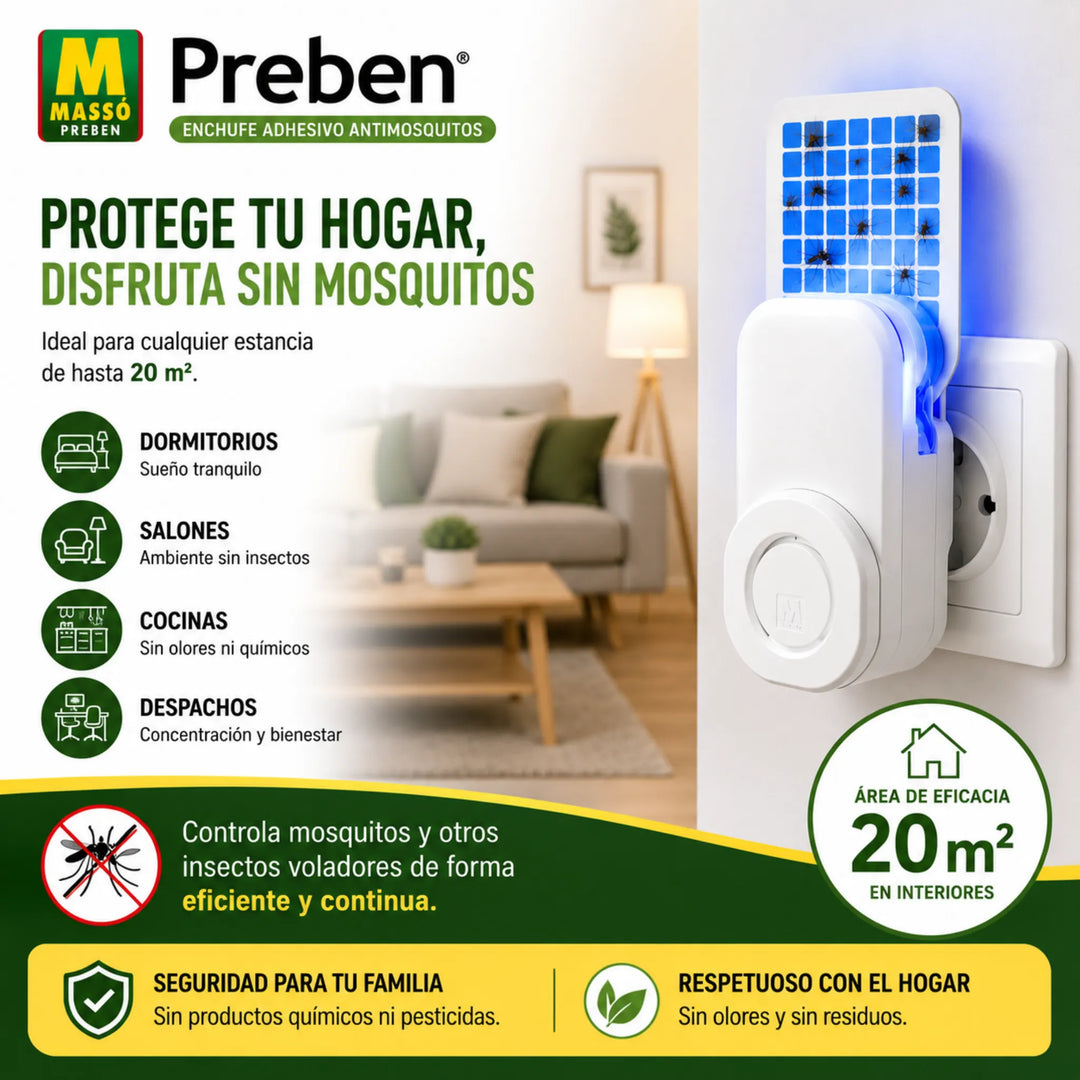 Enchufe antimosquitos adhesivo Preben con luz y placa adhesiva