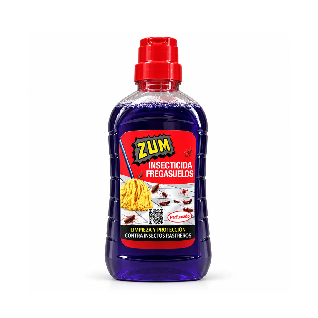 El insecticida fregasuelos ZUM aporta limpieza y protección contra todo tipo de insectos rastreros (cucarachas, hormigas, arañas, etc.) que puedan estar anidando en tu hogar. Está perfumado con un agradable aroma a limpio y es adecuado para todo tipo de suelos.