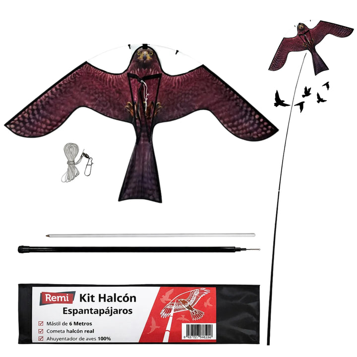 Remi - Halcón Espantapájaros con Mástil 6 metros Ahuyentador Natural de Aves
