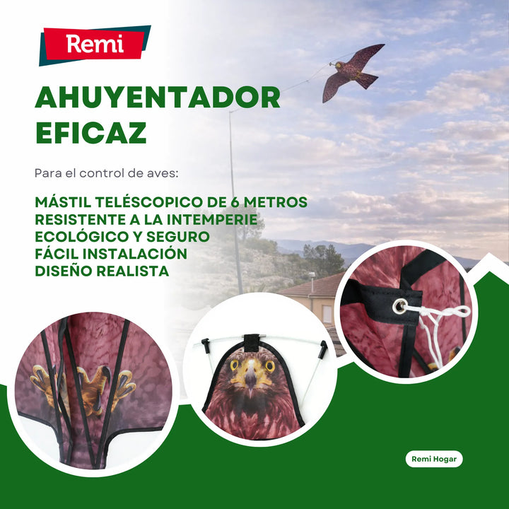 Remi - Halcón Espantapájaros con Mástil 6 metros Ahuyentador Natural de Aves