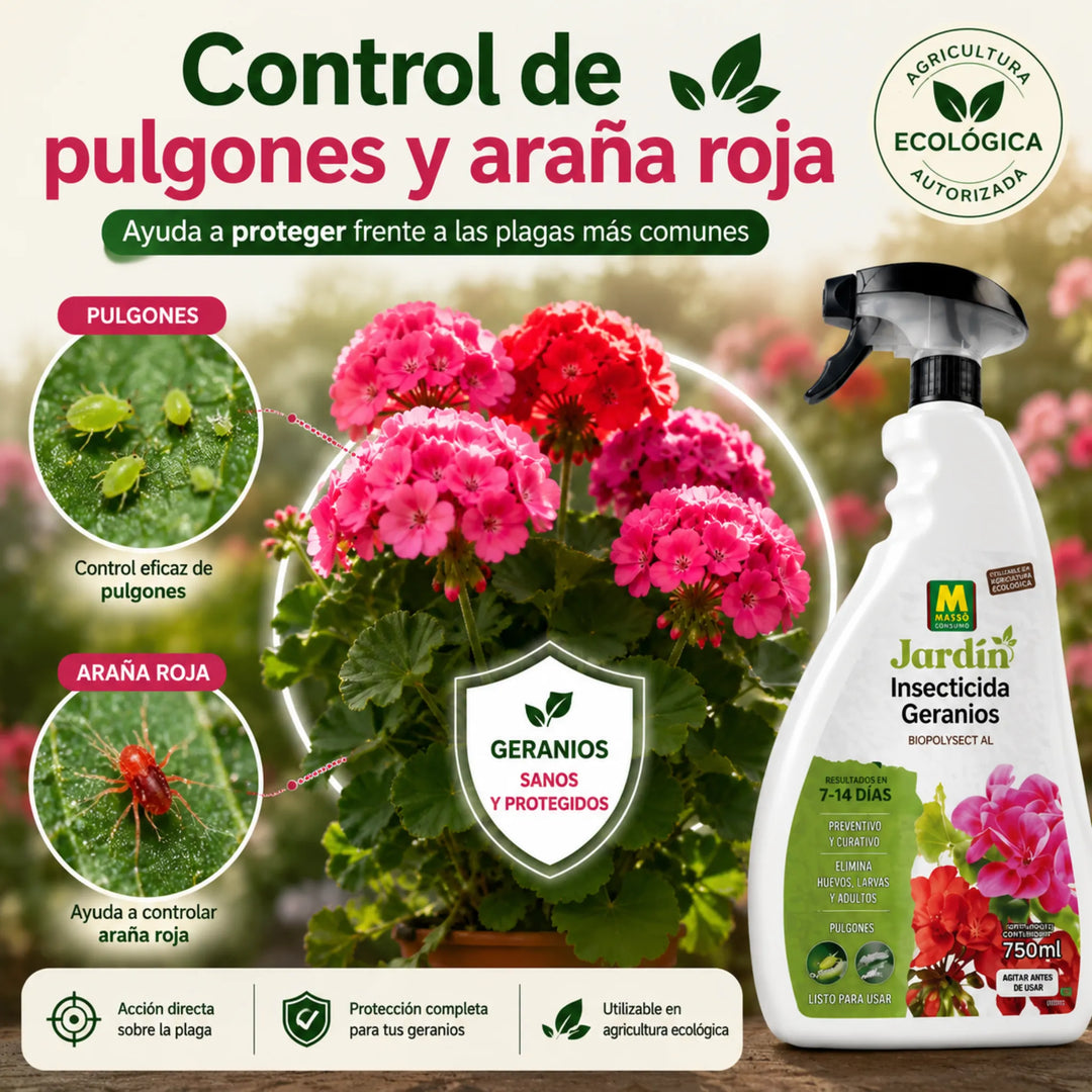 Tratamiento Insecticida y acaricida para Geranios de origen natural para plantas ornamentales Massó