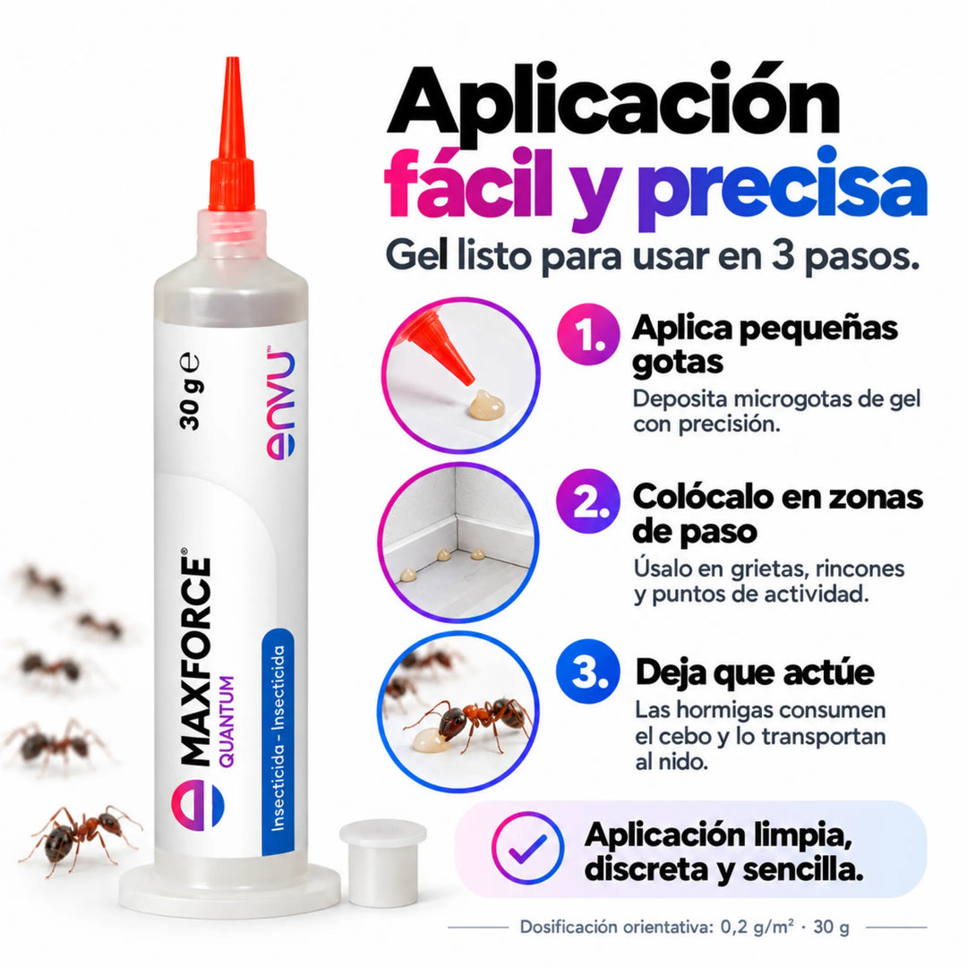 Maxforce Quantum Gel Hormigas insecticida para el control de diferentes tipos de hormigas.