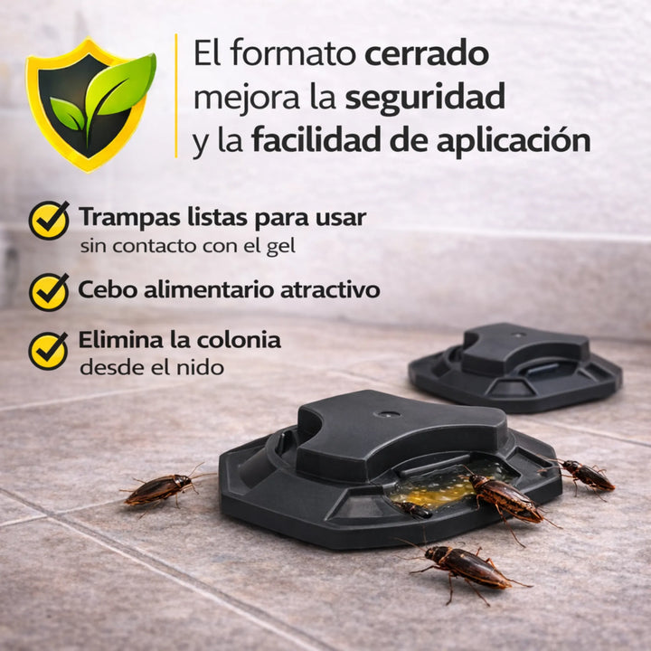 Trampas con cebo en gel de alta atracción que eliminan la colonia desde el nido, sin manipulación y sin plazo de seguridad (3+1 Gratis)