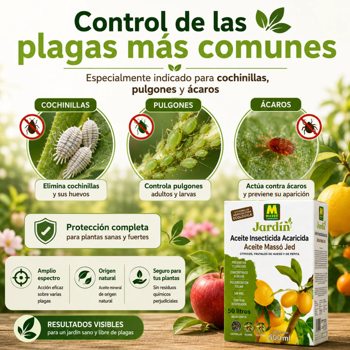 Insecticida de aceite Massó Jed mineral para frutales, cítricos y ornamentales Control Ecológico de Cochinillas, Ácaros y Pulgones