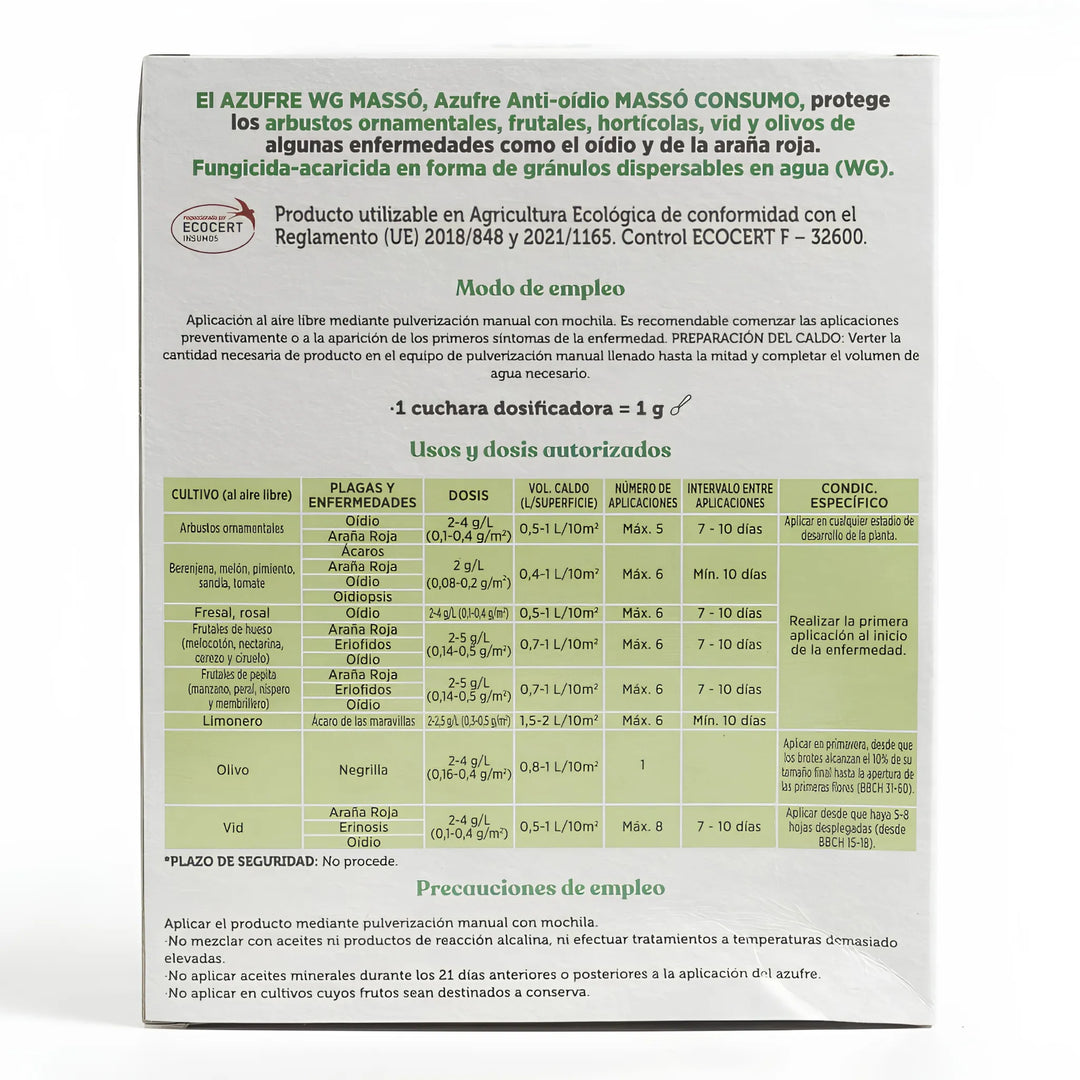 Preben Azufre WG protección ecológica frente al oídio, ácaros y araña roja