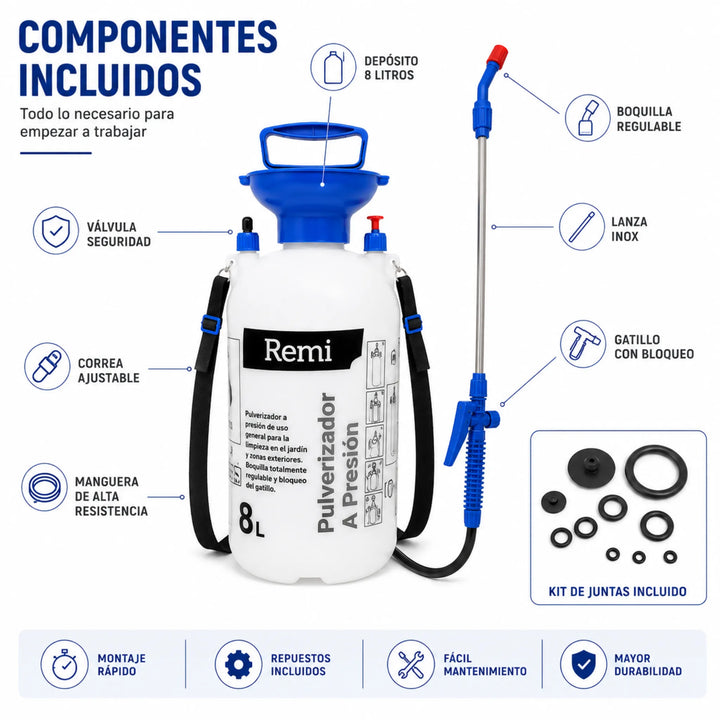 Pulverizador Manual de Presión 8 Litros con Lanza