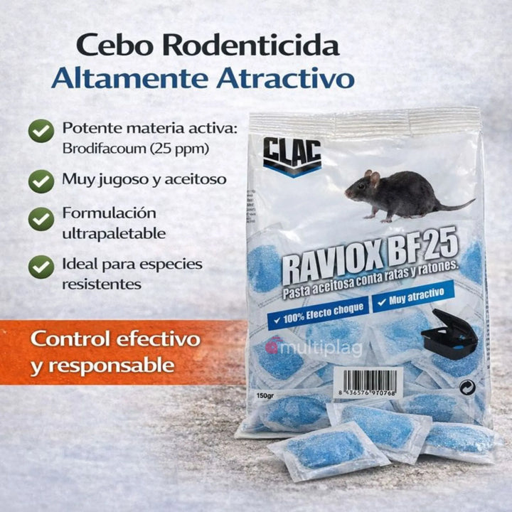 RAVIOX BF 25 - Raticida en pasta con Brodifacoum 25 ratas y ratones