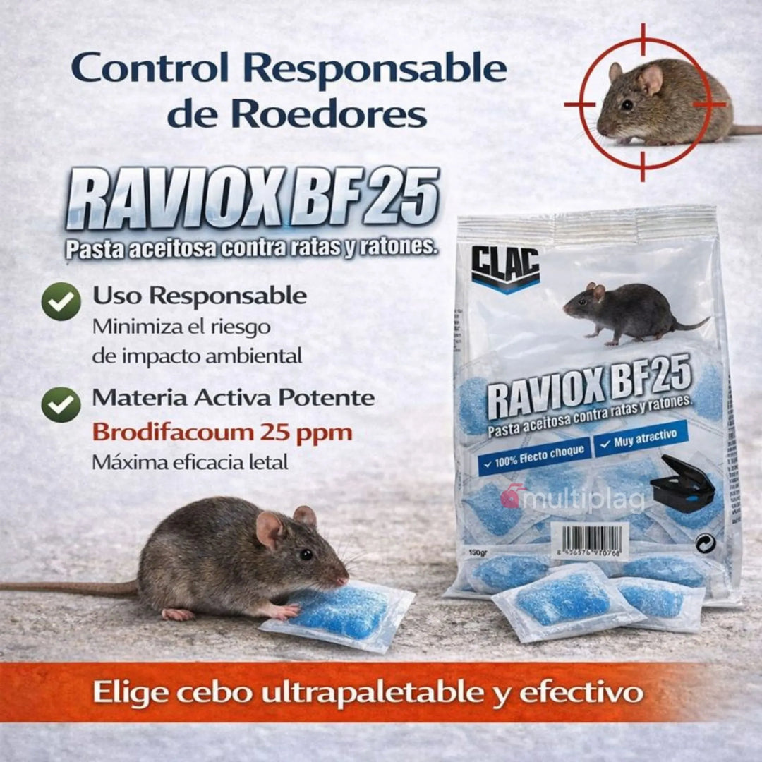 RAVIOX BF 25 - Raticida en pasta con Brodifacoum 25 ratas y ratones