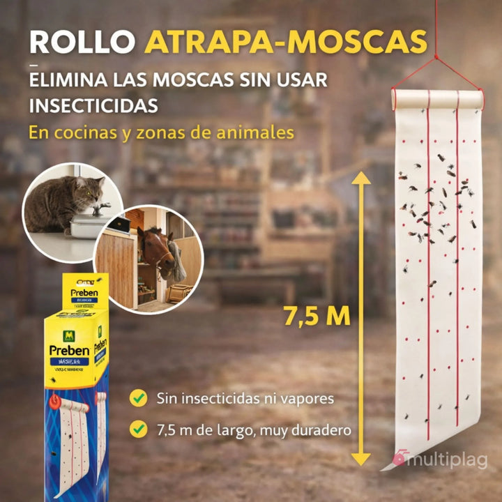 Massó - Rollo Atrapa-Moscas Preben 7,5 m Sin Insecticidas para Interiores