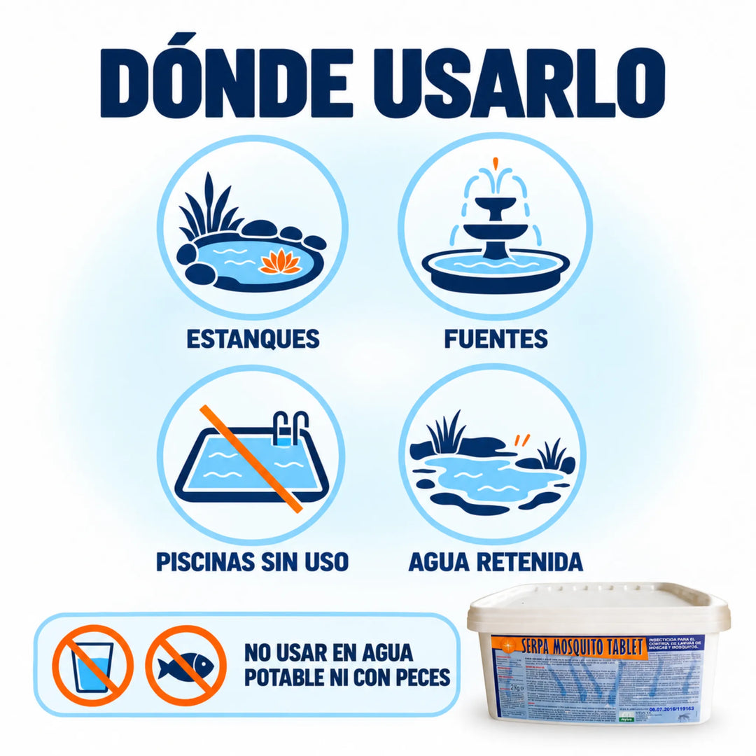 SERPA Mosquito Tablet Cubo 2 kg | Comprimidos Larvicidas con S-Metopreno 0,50% | Uso Profesional