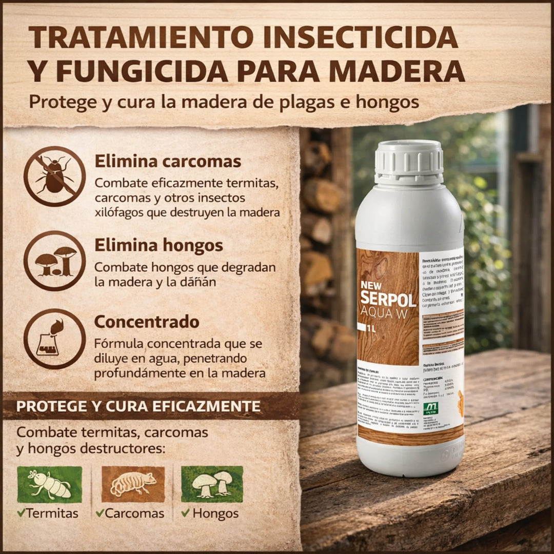 Serpol Aqua W protector madera contra carcoma, termitas y hongos 1 Litro
