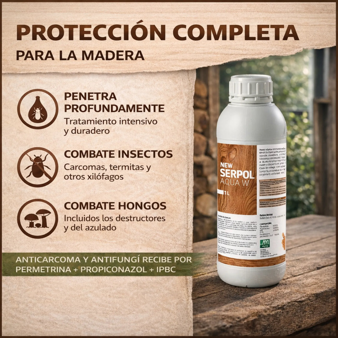 Serpol Aqua W protector madera contra carcoma, termitas y hongos 1 Litro