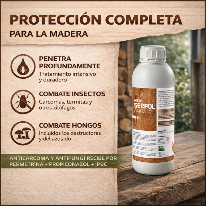 Serpol Aqua W protector madera contra carcoma, termitas y hongos 1 Litro