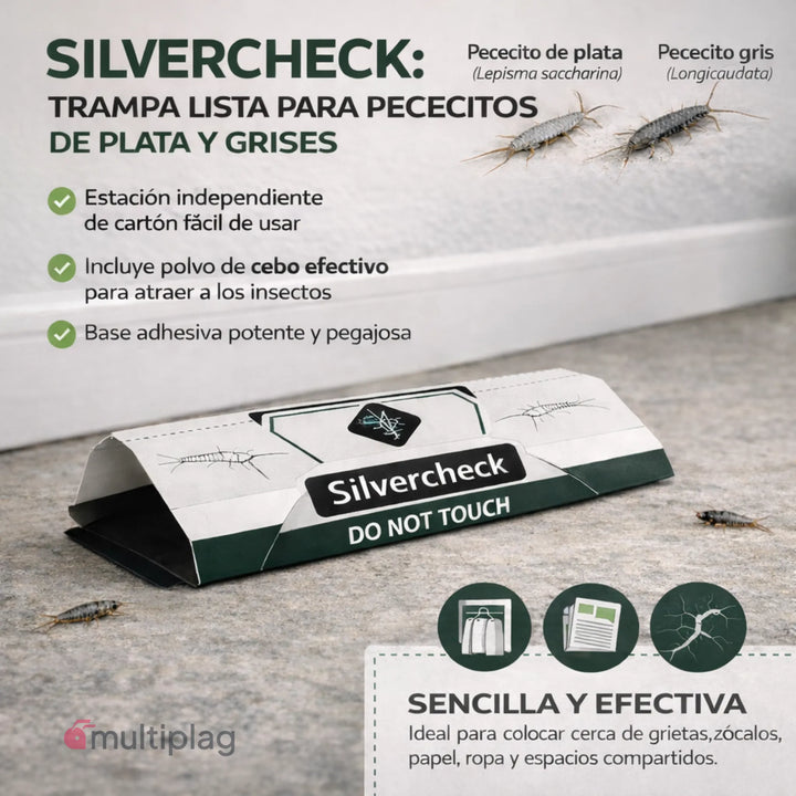 Trampa para capturar pececitos de plata mediante una superficie adhesiva