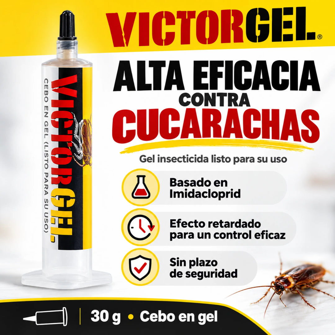 Victor Gel Insecticida 30 g es un cebo con imidacloprid para el control eficaz de cucarachas. Su acción retardada favorece la propagación del producto en los nidos.
