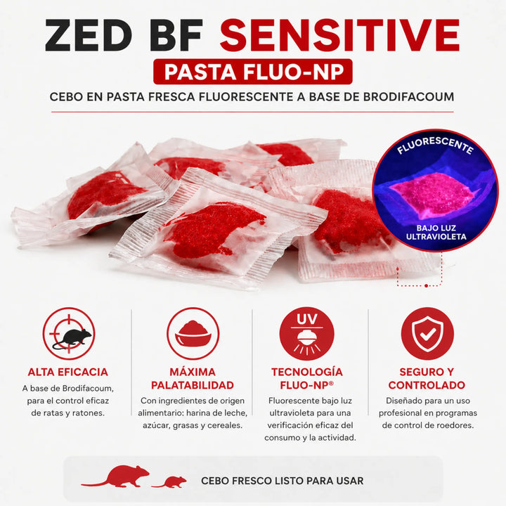 Cebo rodenticida ZED BF Sensitive Pasta Fluo 1 kg para ratas y ratones