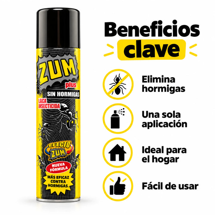 Spray Zum Plus Hormigas de 300 especial contra las hormigas. Con una sola aplicación elimina las hormigas de su hogar.