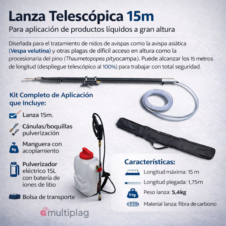Lanza telescópica Mabi 15 m para pulverización de nidos de avispas y procesionaria