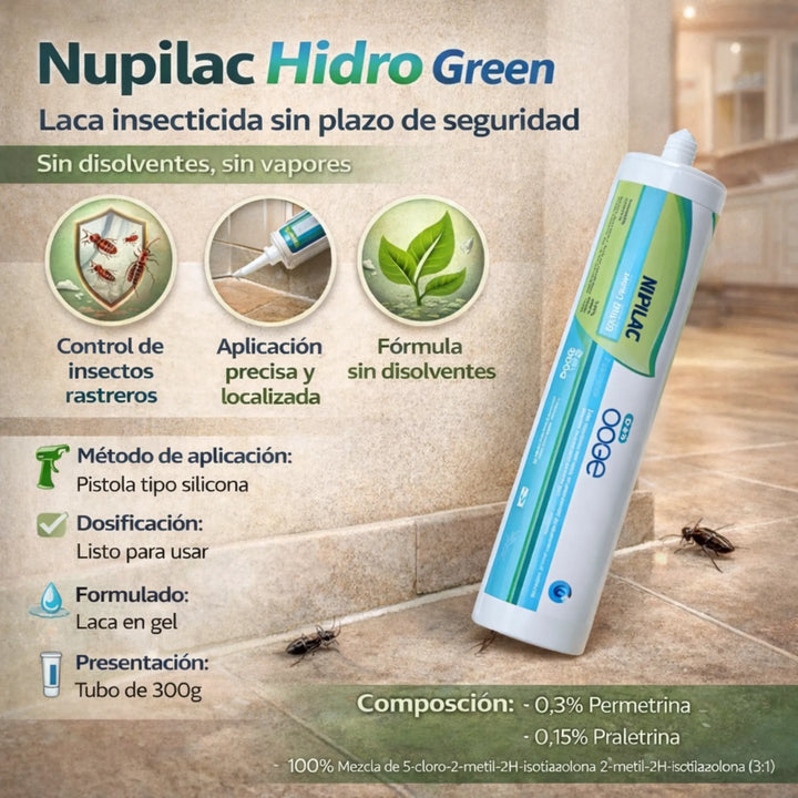 Nupilac Hidro Green laca insecticida para cucarachas, hormigas y rastreros