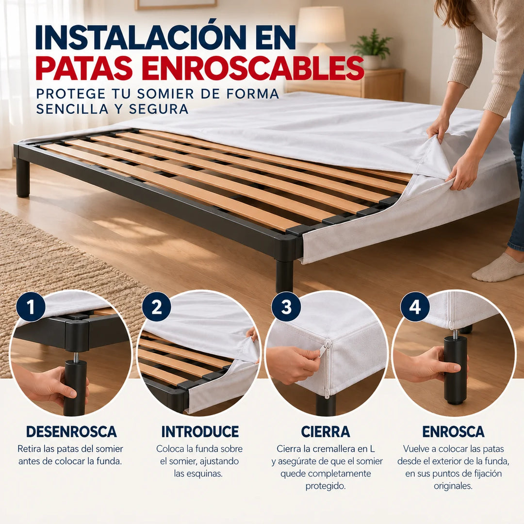 Funda Anti Chinches para Somier con Cremallera | Protección Integral Anti Ácaros, Antibacteriana y Transpirable RemiSomier