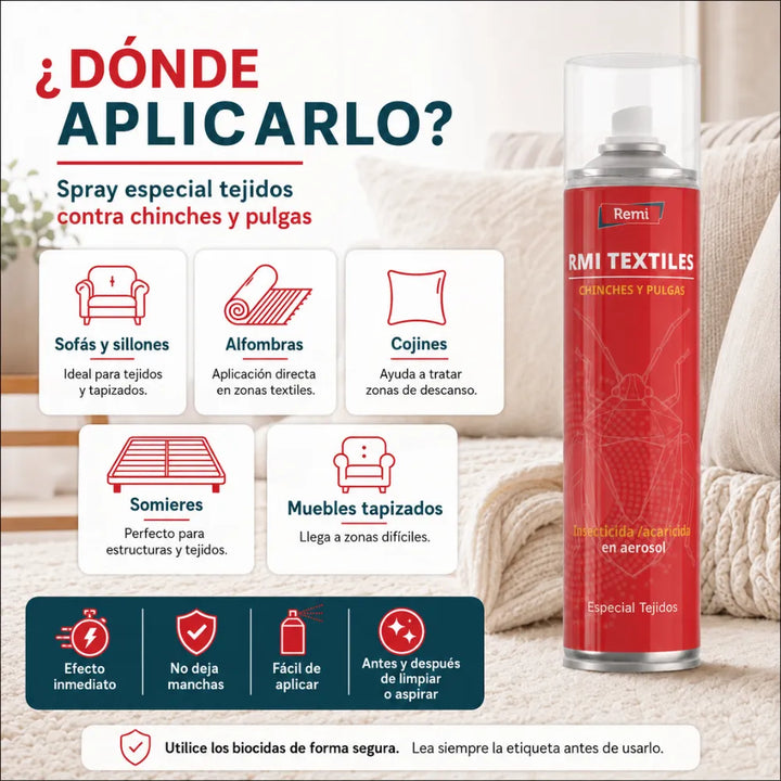 Spray Insecticida para Chinches y Pulgas especial tejidos 400 ml - Remi Hogar RMI