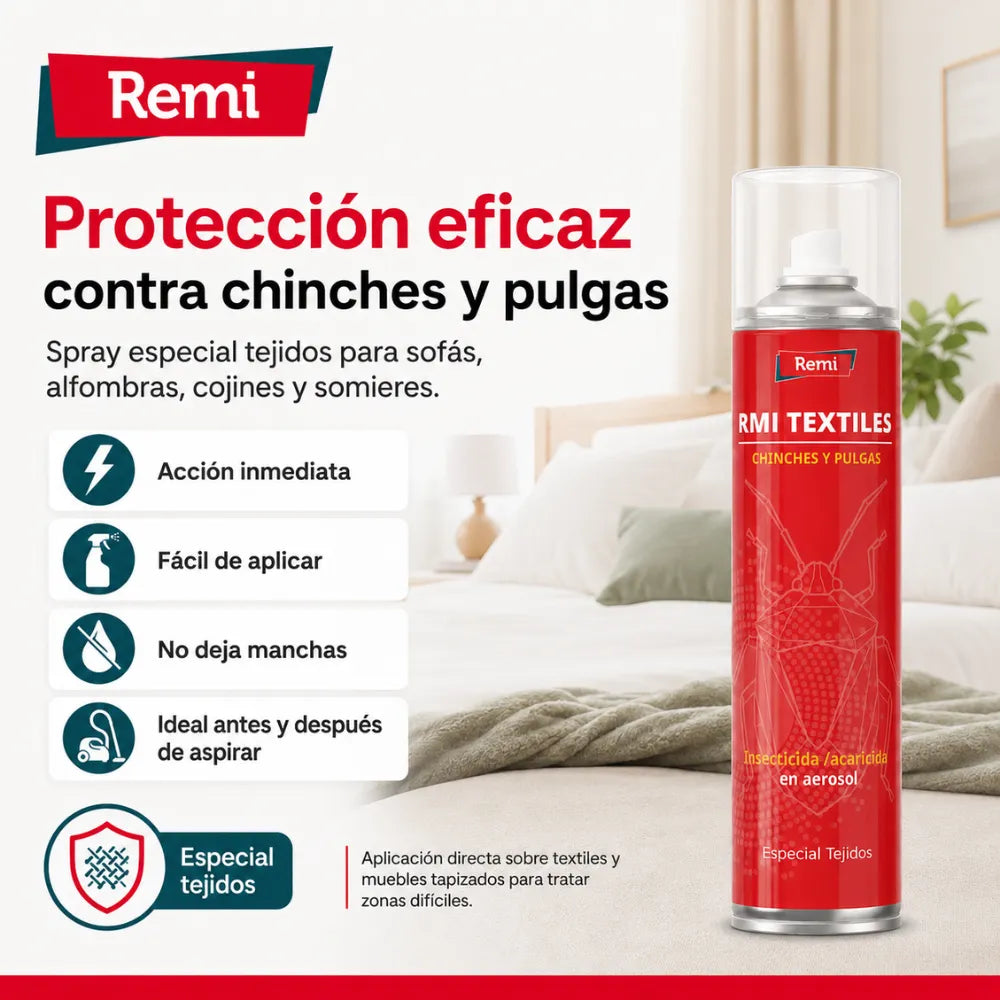 Spray Insecticida para Chinches y Pulgas especial tejidos 400 ml - Remi Hogar RMI
