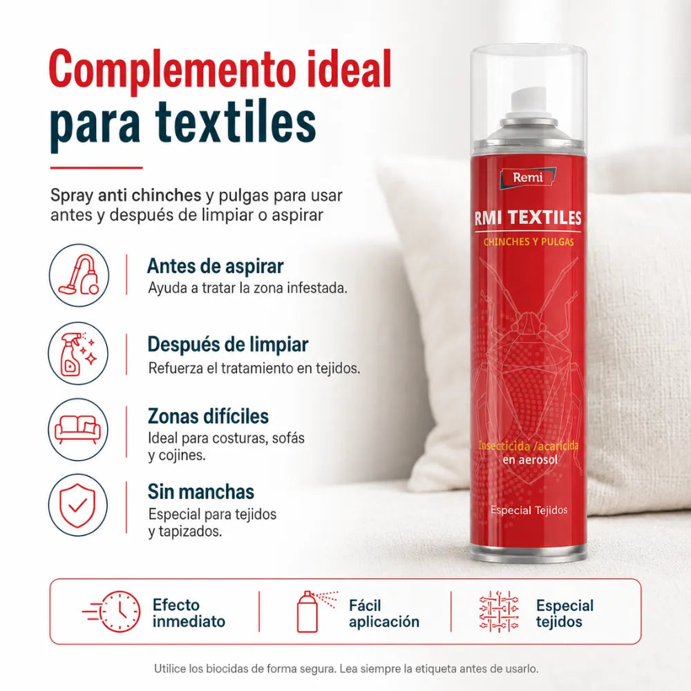 Spray Insecticida para Chinches y Pulgas especial tejidos 400 ml - Remi Hogar RMI